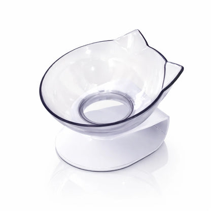 Double gamelle pour chat - Gaville : avec bol cristal clair simple sur support blanc - AstuceChat