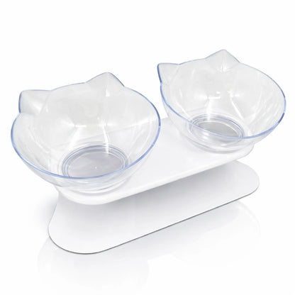 Double gamelle pour chat - Gaville : avec deux bols cristal clair sur support blanc - AstuceChat