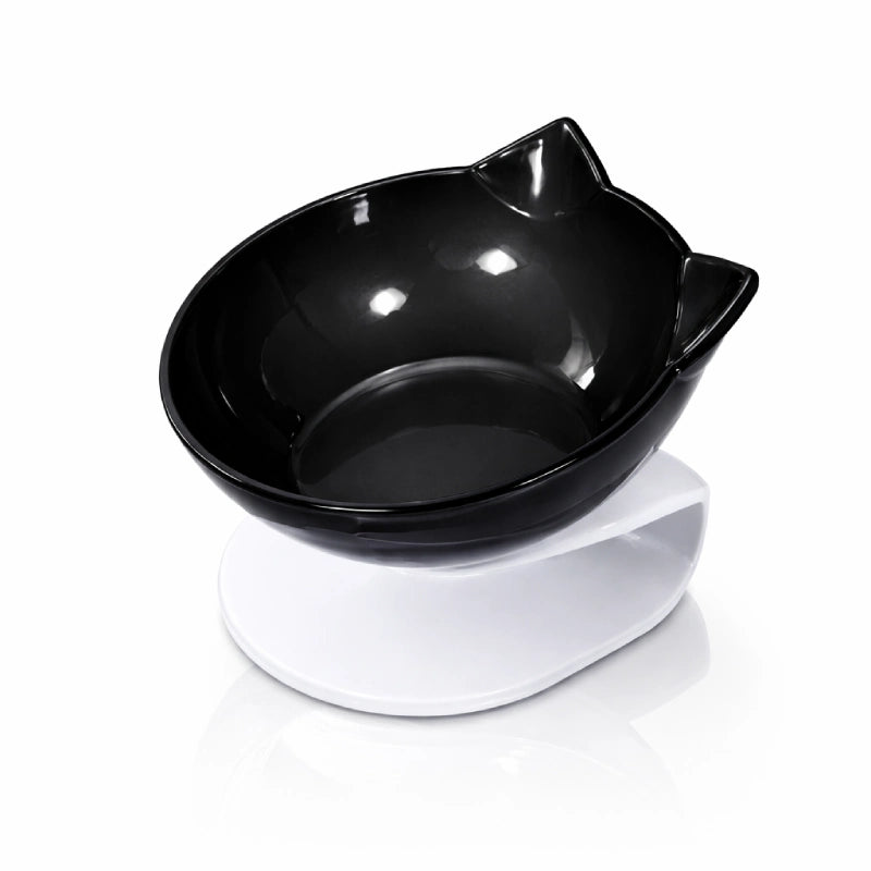Double gamelle pour chat - Gaville : avec bol noir onyx simple sur support blanc - AstuceChat