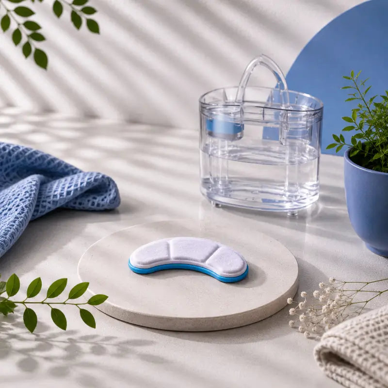 Filtre fontaine eau chats - Onoblia avec quadruple filtration format croissant - AstuceChat