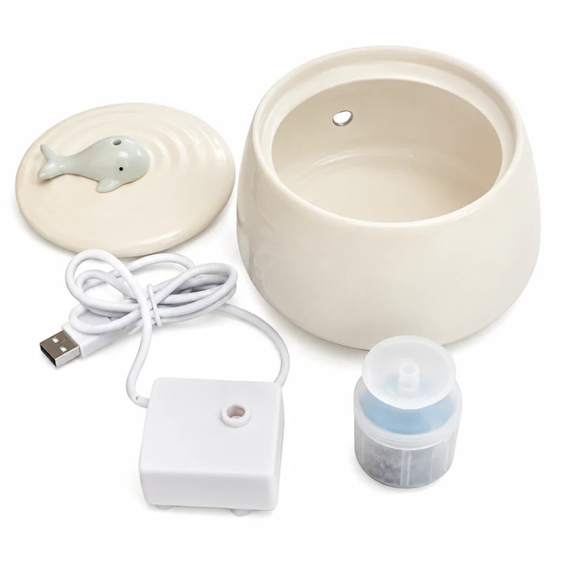Fontaine à eau chat céramique - Okeram : éléments démontés de la fontaine Écorce Beige - AstuceChat