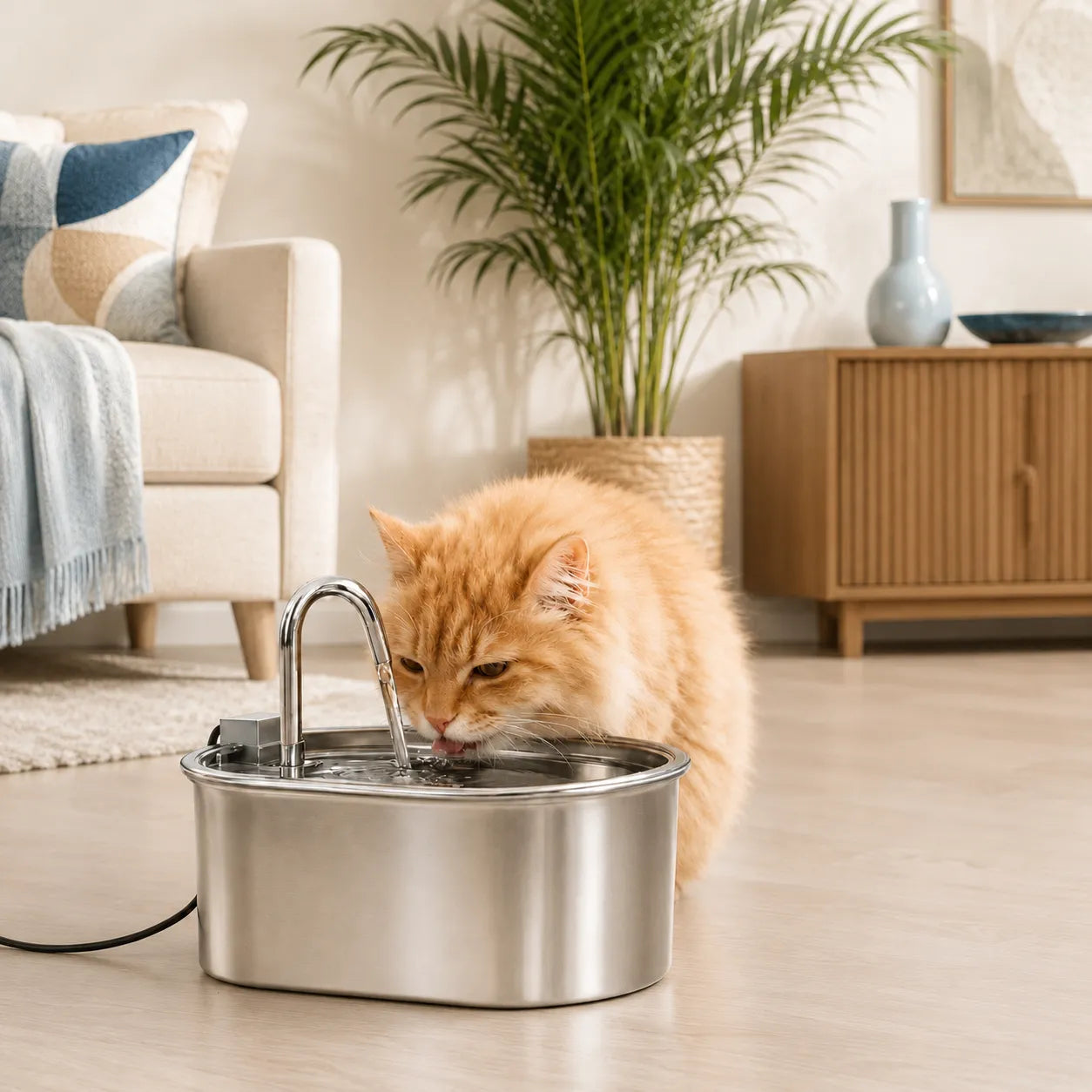 Fontaine a eau chat inox - Onox : avec chat persan roux - AstuceChat