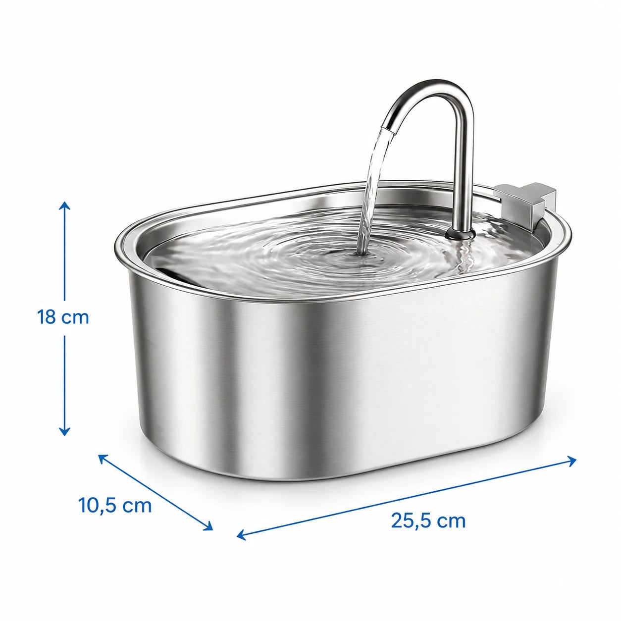 Fontaine a eau chat inox - Onox : dimensions 25,5 x 10,5 x 18 cm - AstuceChat