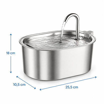 Fontaine a eau chat inox - Onox : dimensions 25,5 x 10,5 x 18 cm - AstuceChat