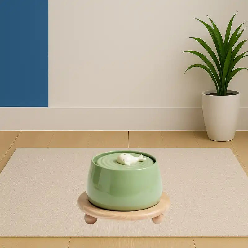 Fontaine a eau pour chat ceramique |  Verte avec socle
