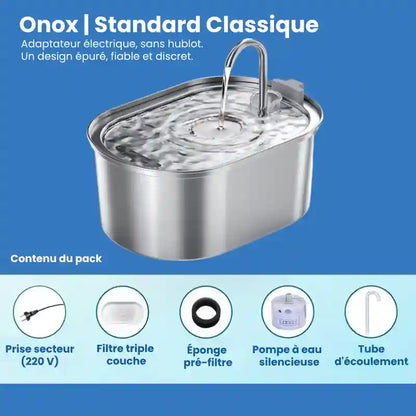 Fontaine a eau pour chat inox - Onox : modèle standard hublot