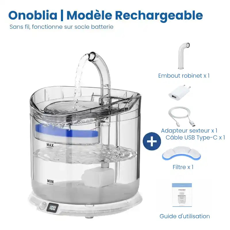 Fontaine à eau pour chat  |  Modèle rechargeable