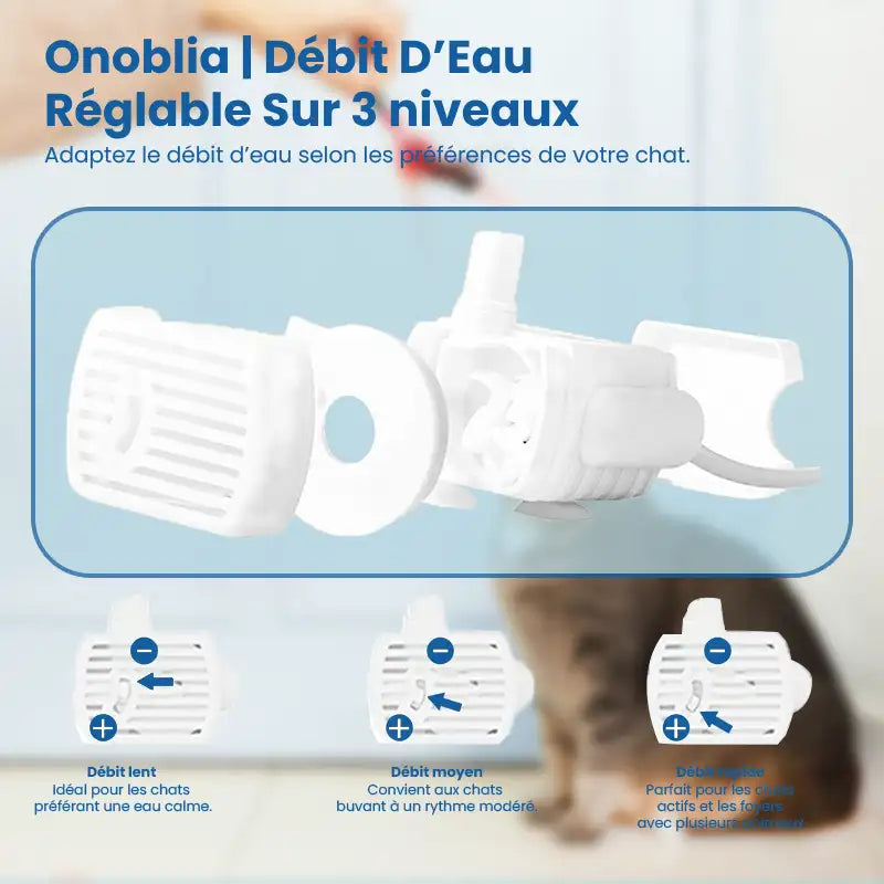 Fontaine à eau pour chat - Onoblia : pompe 3 réglages