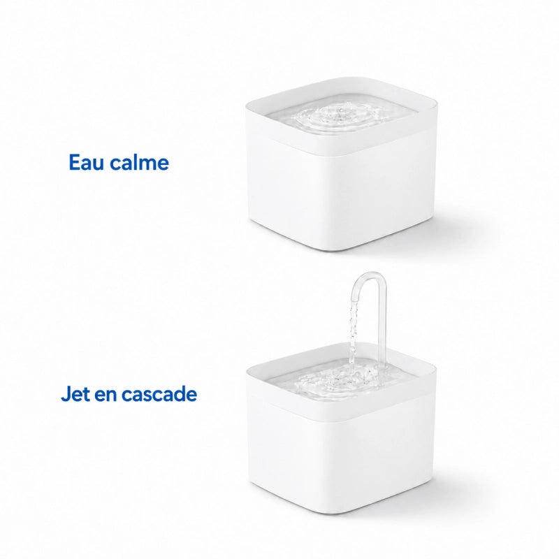 Fontaine eau chat compacte et élégante - Ovelou : modes eau calme et jet en cascade, modèle Blanc Neige - AstuceChat