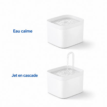 Fontaine eau chat compacte et élégante - Ovelou : modes eau calme et jet en cascade, modèle Blanc Neige - AstuceChat