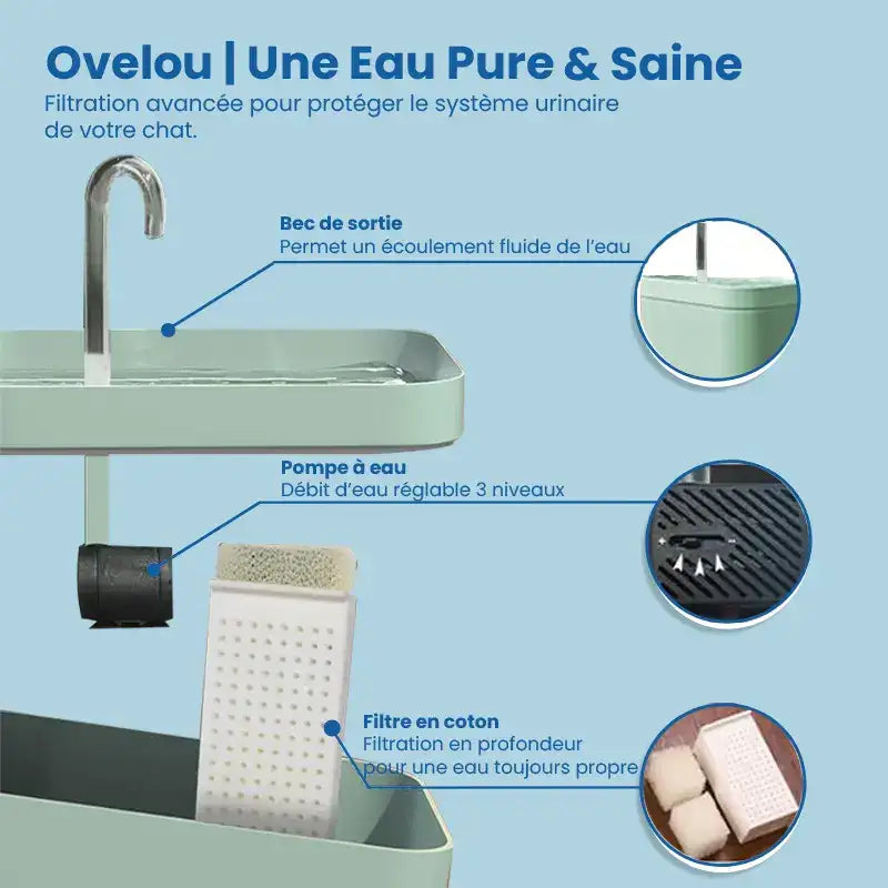 Fontaine eau chat - Ovelou : filtration