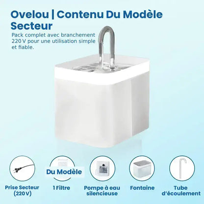 Fontaine eau chat - Ovelou : pack secteur Blanc Neige Lunaire