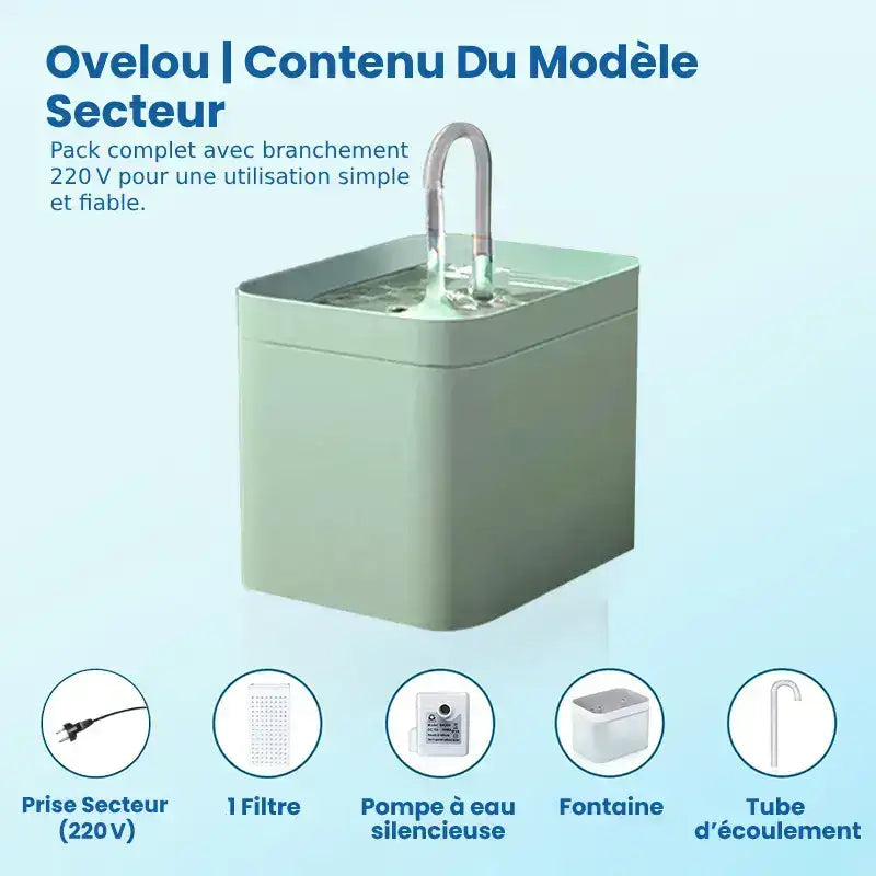 Fontaine eau chat - Ovelou : pack secteur Vert Sauge Félin