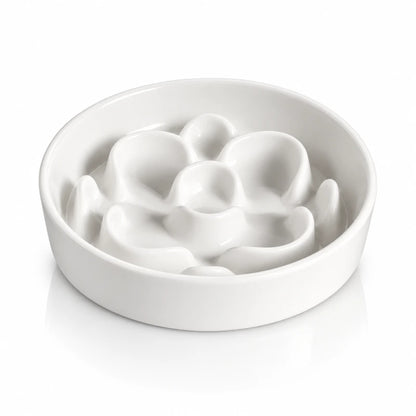 Gamelle anti glouton chat céramique - Gastil : motif Corolle aux reliefs floraux arrondis - AstuceChat