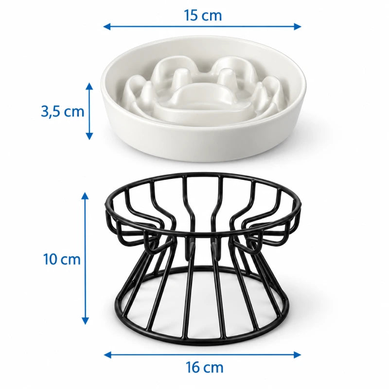 Gamelle anti glouton chat céramique - Gastil : dimensions de la coupelle et du support Noir Carbone - AstuceChat