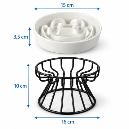 Gamelle anti glouton chat céramique - Gastil : dimensions de la coupelle et du support Noir Carbone - AstuceChat
