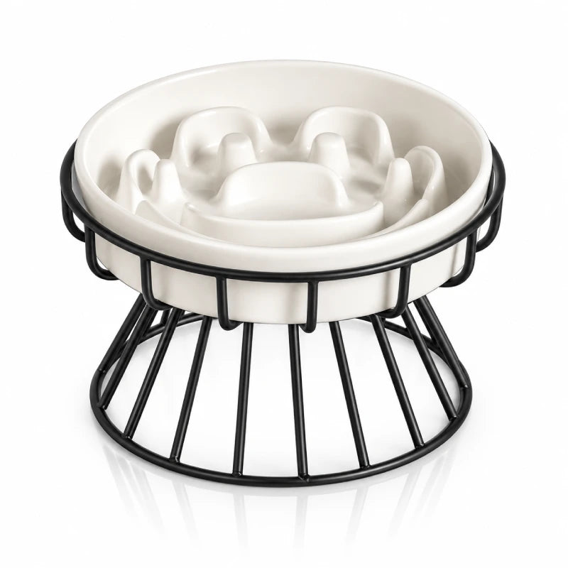 Gamelle anti glouton chat céramique - Gastil : motif Malice sur support Noir Carbone - AstuceChat