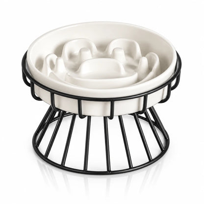 Gamelle anti glouton chat céramique - Gastil : motif Malice sur support Noir Carbone - AstuceChat