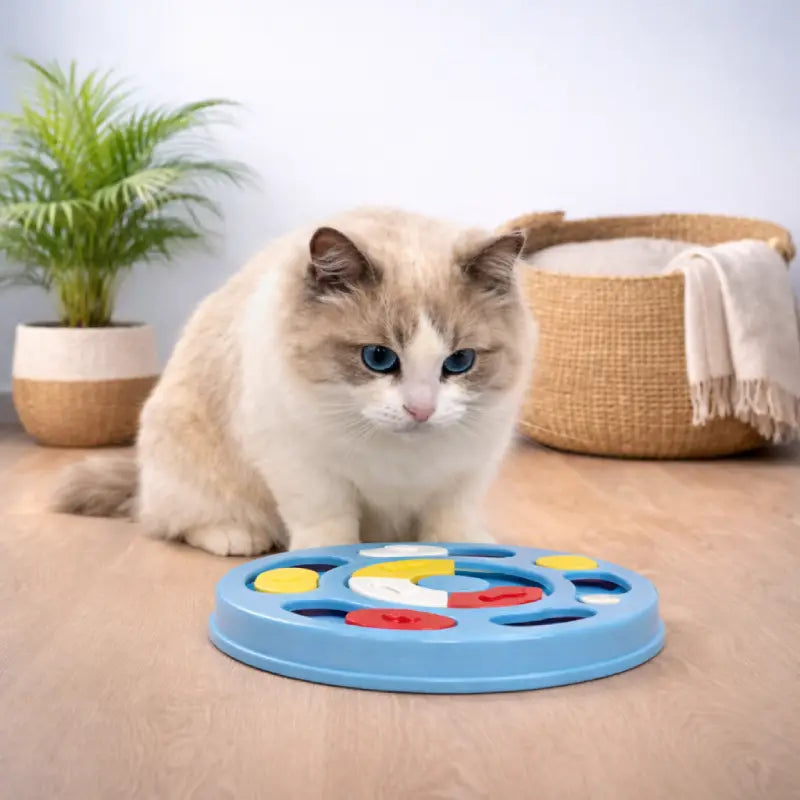 Gamelle anti glouton chat - Galaby : lifestyle chat crème vue produit - AstuceChat