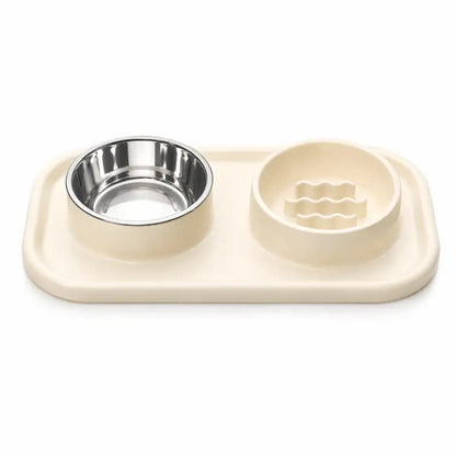 Gamelle anti glouton chaton double - Gaton : modèle Beige Sable - AstuceChat
