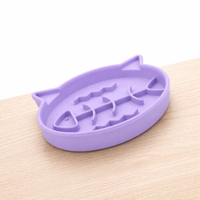 Gamelle anti glouton chaton poisson - Garête : vue inclinée en Lavande Pastel - AstuceChat