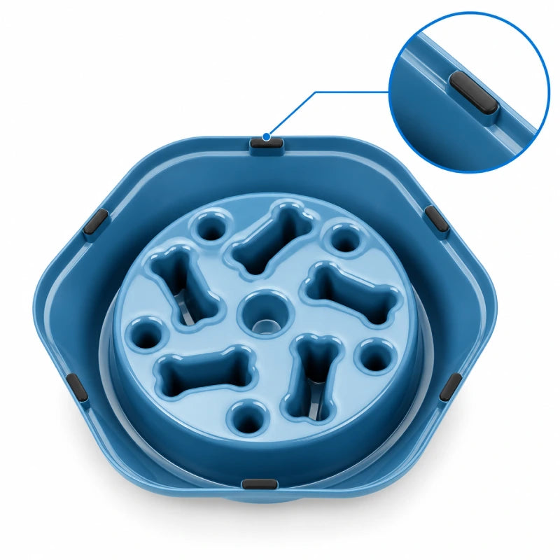 Gamelle anti glouton pour chat - Ganos : dessous Bleu Fjord avec détail de la base antidérapante - AstuceChat