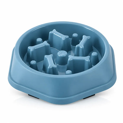 Gamelle anti glouton pour chat - Ganos : variante Bleu Fjord avec reliefs en forme d’os - AstuceChat
