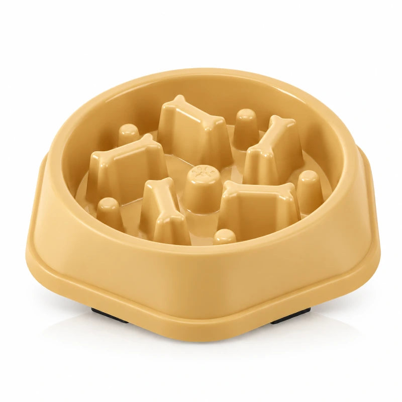 Gamelle anti glouton pour chat - Ganos : variante Jaune Miel avec reliefs en forme d’os - AstuceChat