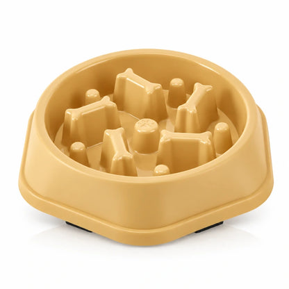 Gamelle anti glouton pour chat - Ganos : variante Jaune Miel avec reliefs en forme d’os - AstuceChat