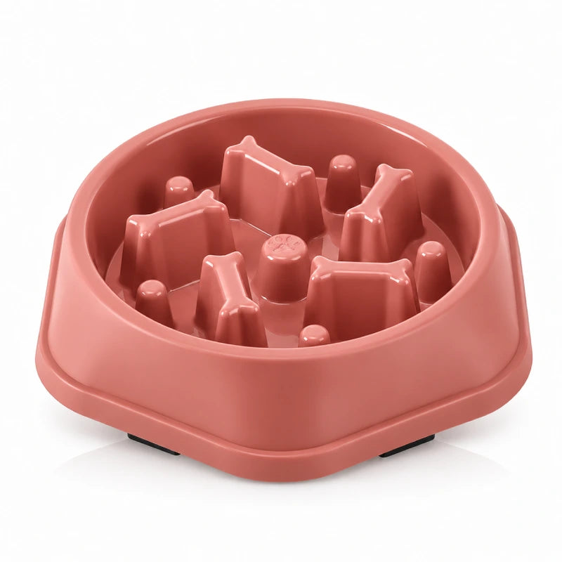 Gamelle anti glouton pour chat - Ganos : variante Rose Corail avec reliefs en forme d’os - AstuceChat