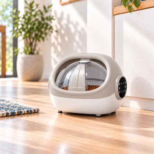 Gamelle automatique pour chat avec collier - Gamulti : présentation lifestyle dans un intérieur lumineux - AstuceChat