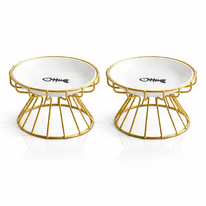 Gamelle céramique pour chat - Galyra : modèle duo Or Champagne - AstuceChat