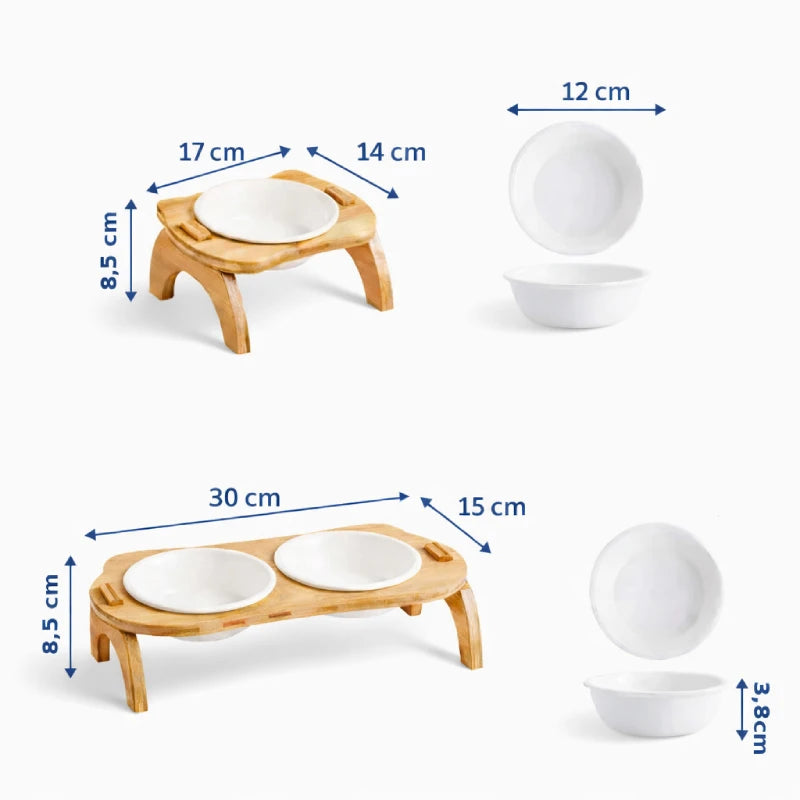Gamelle chat bambou - Galma : dimensions Solo et Duo avec bols blancs - AstuceChat