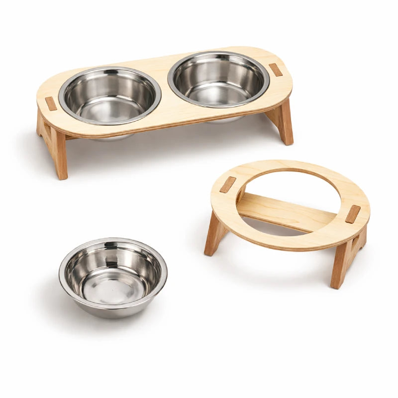 Gamelle chat bois - Gabane : bols amovibles et support Duo - AstuceChat