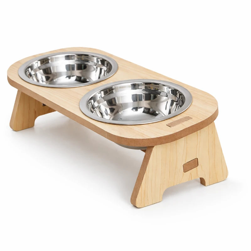 Gamelle chat bois - Gabane : vue 3 quarts sur fond blanc - AstuceChat