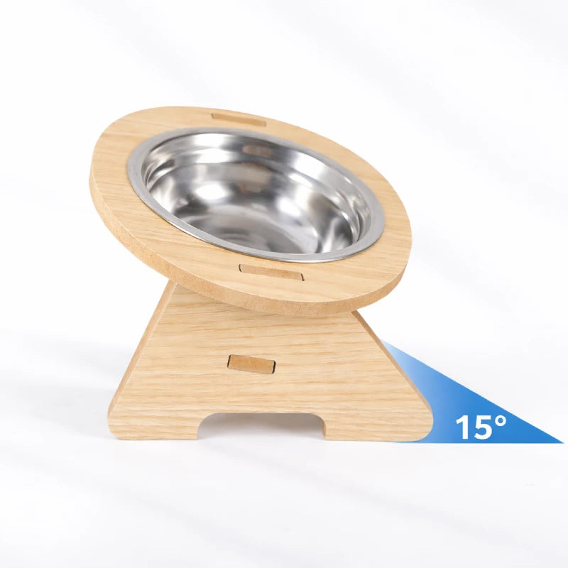 Gamelle chat bois - Gabane : vue de côté inclinaison 15° Duo - AstuceChat