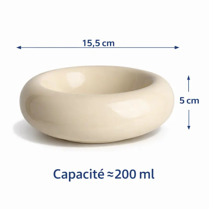 Gamelle chat céramique - Gacéra : dimensions 15,5 cm 200 ml Ivoire Perlé Solo - AstuceChat
