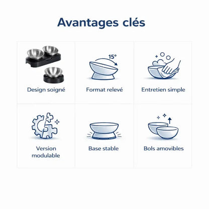 Gamelle chat en hauteur - Galénaï : avantages clés - AstuceChat