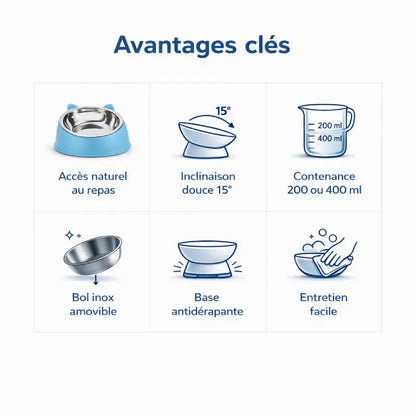 Gamelle chat inclinée - Gavéon : avantages clés - AstuceChat