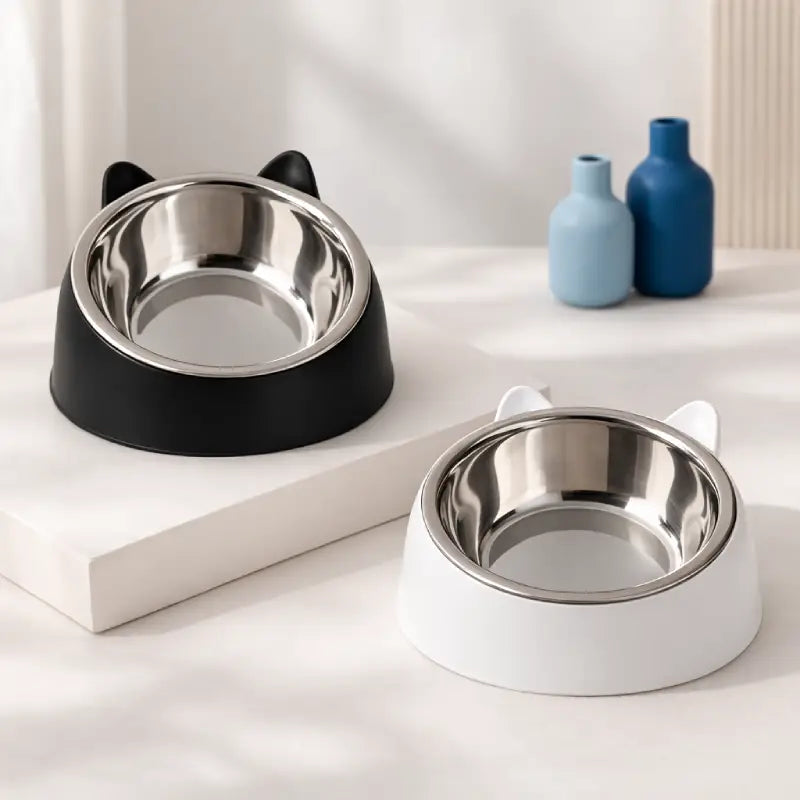 Gamelle chat inclinée - Gavéon : duo de gamelles Noir Onyx et Blanc Nacré - AstuceChat