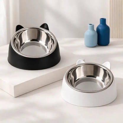 Gamelle chat inclinée - Gavéon : duo de gamelles Noir Onyx et Blanc Nacré - AstuceChat