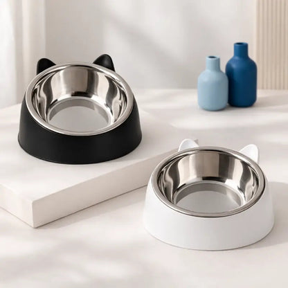 Gamelle chat inclinée - Gavéon : vue ambiance Noir Onyx et Blanc Nacré - AstuceChat