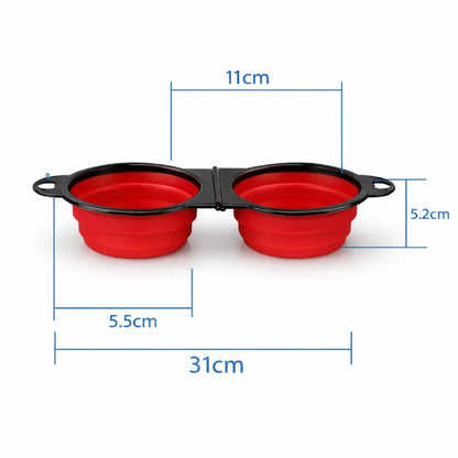 Gamelle chat silicone double rouge canyon - Gaflexi - schéma des dimensions et de la hauteur une fois dépliée AstuceChat