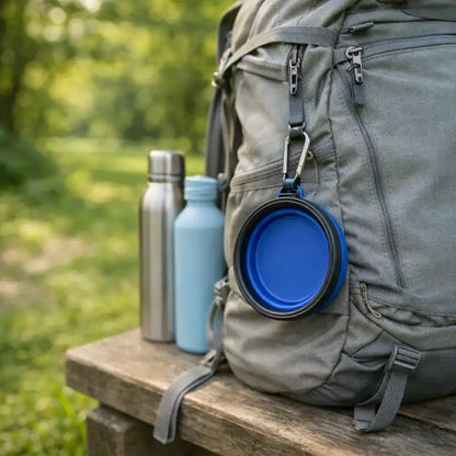 Gamelle chat silicone - Gaflexi - accrochée au sac à dos avec mousqueton en extérieur - AstuceChat