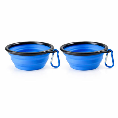 Gamelle chat silicone - Gaflexi - deux gamelles pliables bleues avec mousqueton intégré - AstuceChat