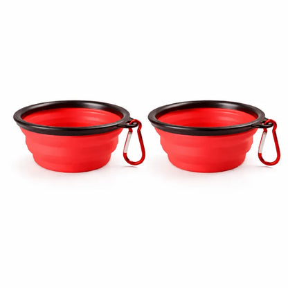 Gamelle chat silicone - Gaflexi - deux gamelles pliables rouge avec mousqueton intégré - AstuceChat