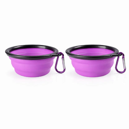 Gamelle chat silicone - Gaflexi - deux gamelles pliables violettes avec mousqueton intégré - AstuceChat