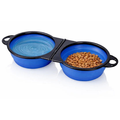 Gamelle chat silicone - Gaflexi : vue double Bleu Horizon avec croquettes - AstuceChat