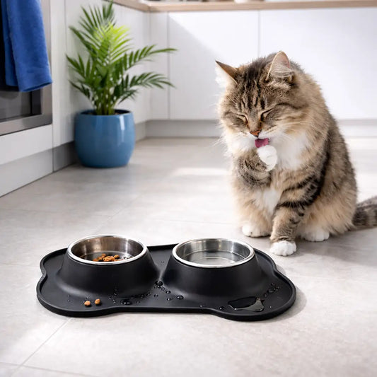 Gamelle chat silicone - Galiss - chat sibérien coin repas propre avec tapis anti-renversement - AstuceChat