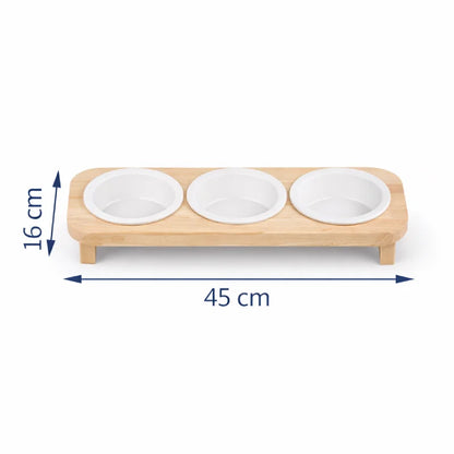 Gamelle chat support bois - Galbeau : vue dimensions Trio - AstuceChat
